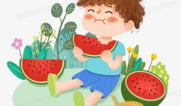 卡通头像男孩吃瓜,瓜果飘香乐翻天